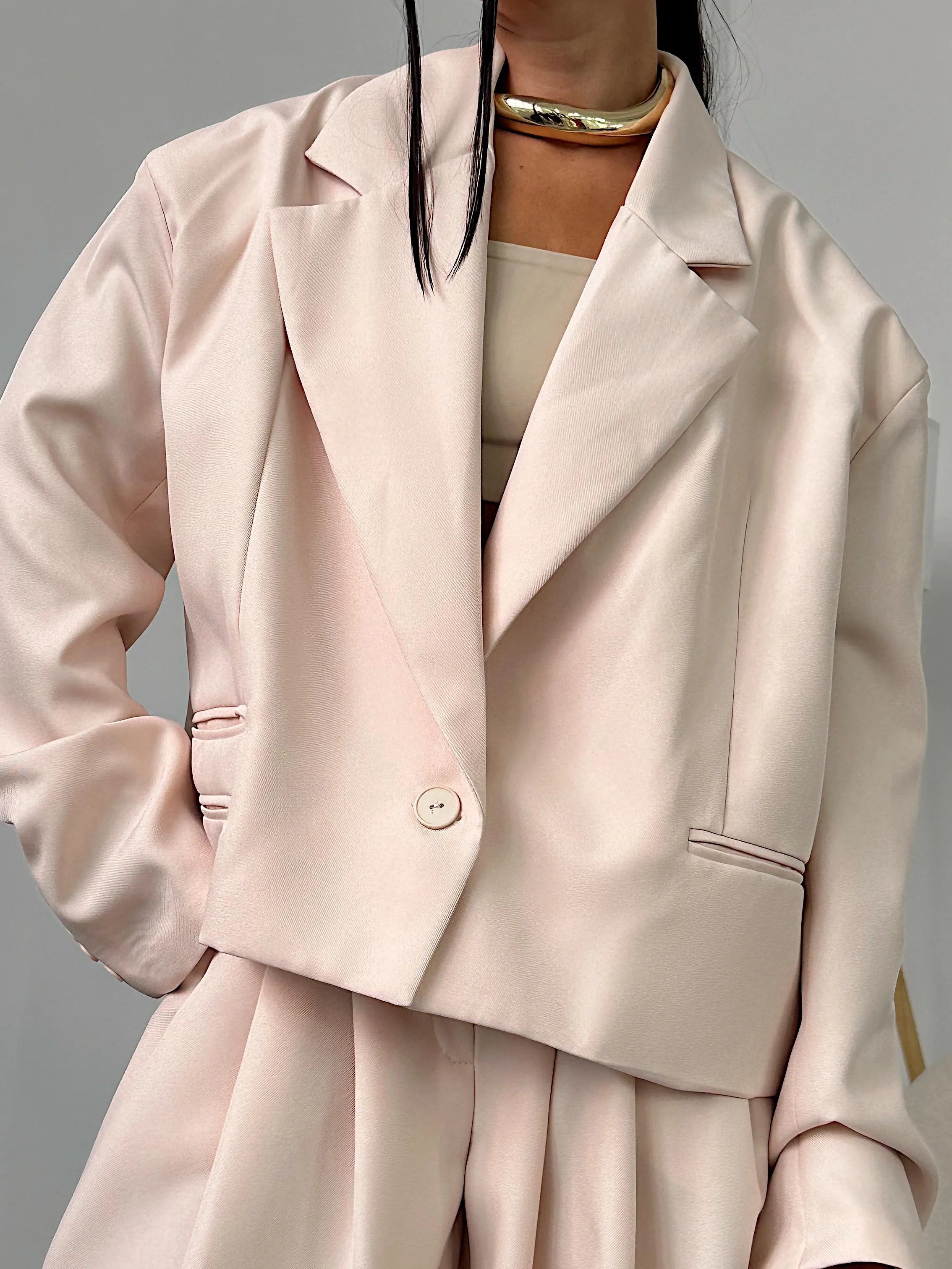 Nude Pink Casual Suit + Wide-leg Pants Set