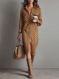 Women's Polka Dot Faux Suede Shirt Midi Dress