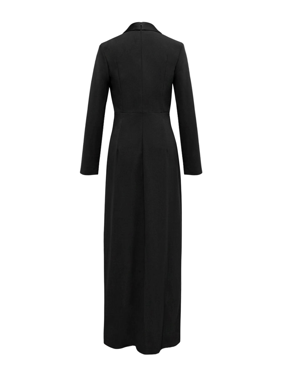 Long Sleeves Skinny Solid Color Deep V-Neck Maxi Dresses