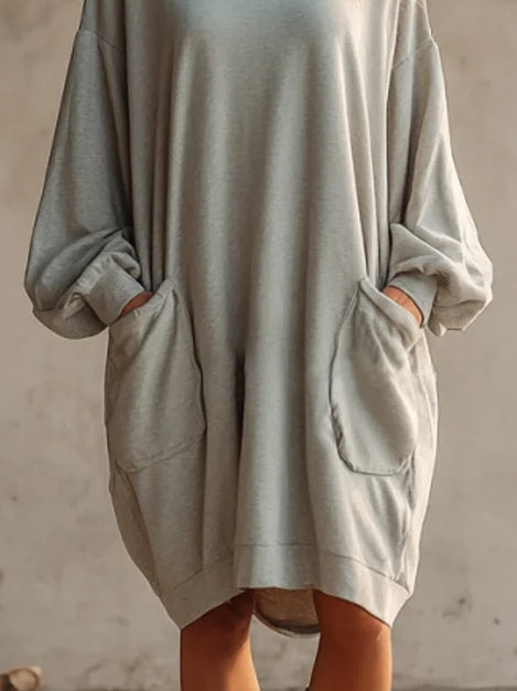 Light Gray Minimalist Pocket Loose Mini Dress