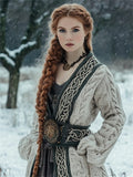 Vintage Medieval Celtic Contrast Hem Cozy Chunky Long Cardigan