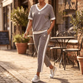 Ellara – Women's Contrast Trim V-Neck Pants Set