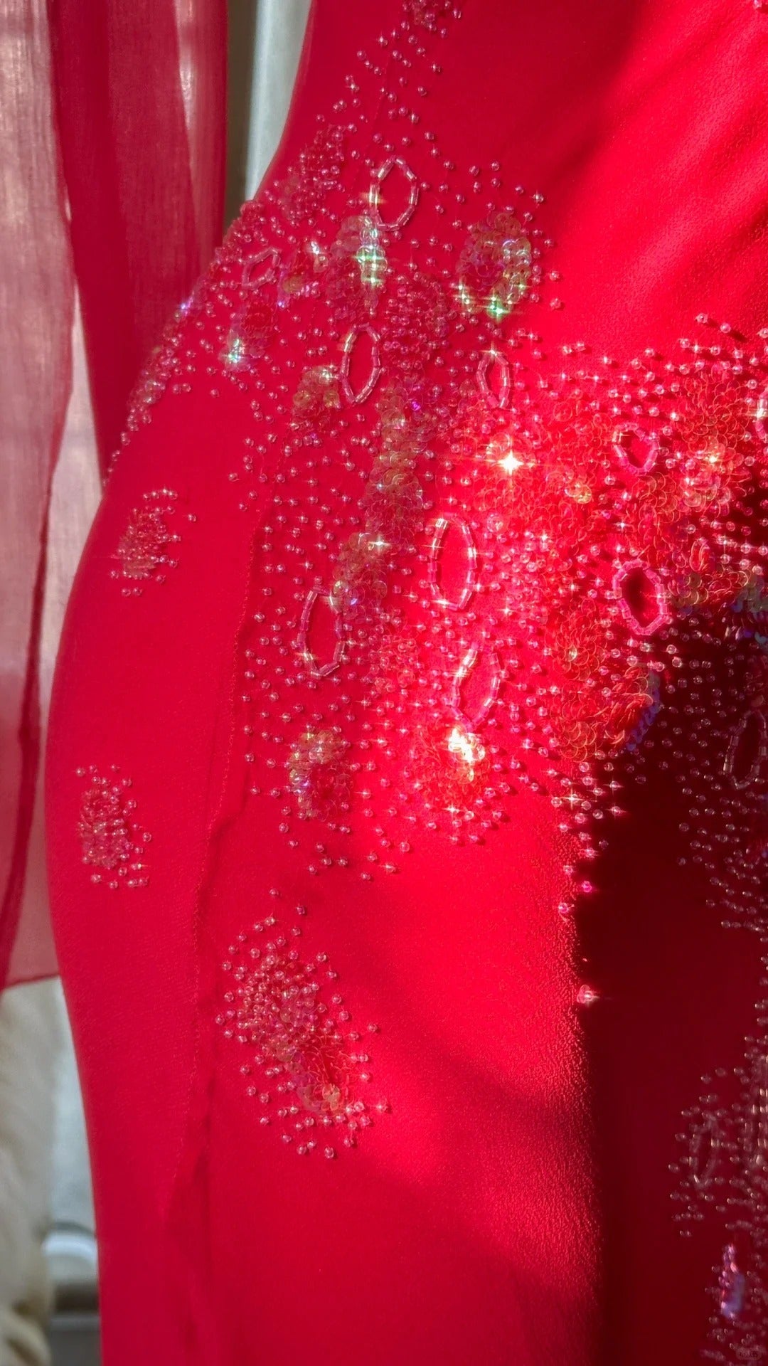 Red Romantic Gorgeous Fashion Elegant Exquisite Beaded Long Chiffon Ball Gown Evening Dress Birthday/Wedding Guest/Vacation Party Dress Prom Dress Valentine's Day Date Dress