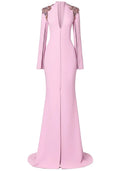 Long Sleeve Crystal Shoulders A Line Maxi Dress Pink