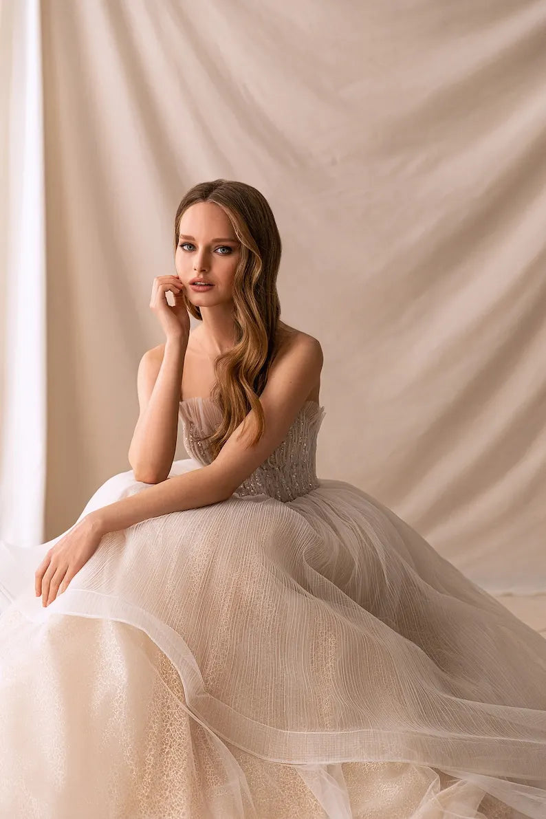 Ball gown wedding dress BS-027, Cathedral wedding dress, Lace wedding dress, ivory wedding dress.