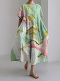 Spring Landscape Japanese Art Linen Maxi Dress