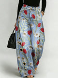 Elegant Floral Decorative Patterns Women's Denim Pants