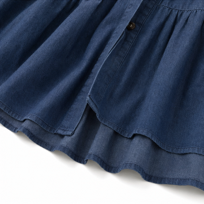 Marielle – Tiered Button-Front Denim-like Maxi Dress with Pockets