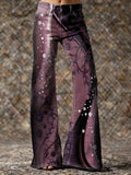 Women's Vintage Black Purple Gradient Floral Hippie Art Prints Casual  Flared Pants