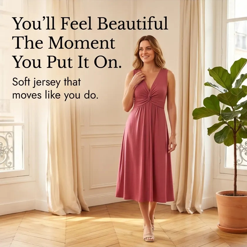 Florenza – Women's Twist-Front V-Neck Midi Dress