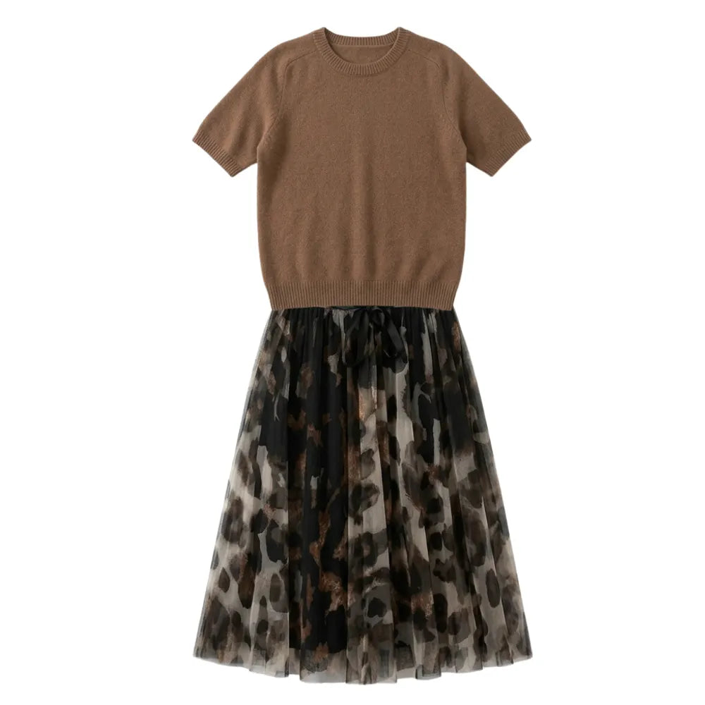 Vivara – Women's Soft Knit & Leopard Skirt Set