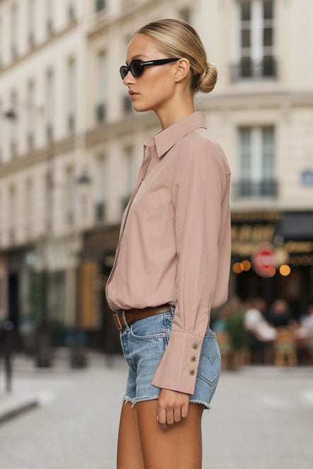 FRONT ZIP BELL CUFFS BLOUSE