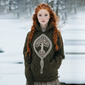 Vintage Viking Tribal Tree Of Life  Jacquard Celtic Knit Hooded Sweater