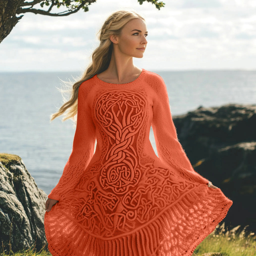 Women's Celtic Knot And Tree Of Life Long Sleeve Sweater Dress