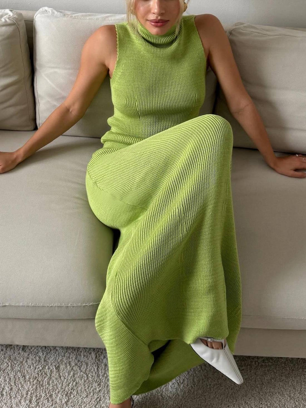 Turtleneck vest Long skirt two piece set
