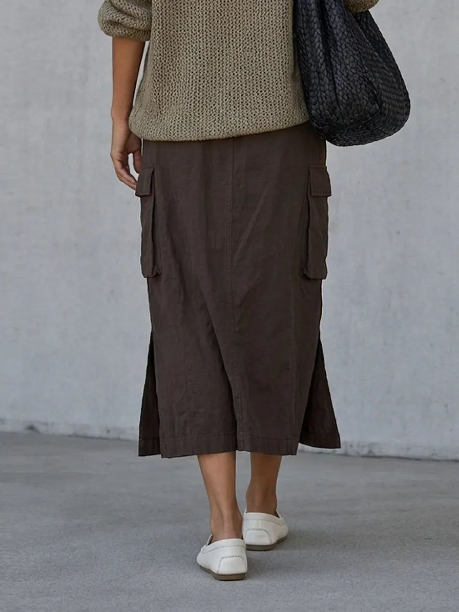 Women's Minimalist Pointelle Half-Zip Long-Sleeve Sweater & Drawstring Utility Midi Skirt Set MDZ2042G1WY