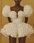 Women's White Pearl Embroidery Dress