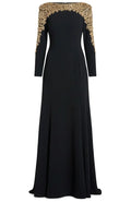 Long Sleeve Crystal Shoulders Maxi Dress Black