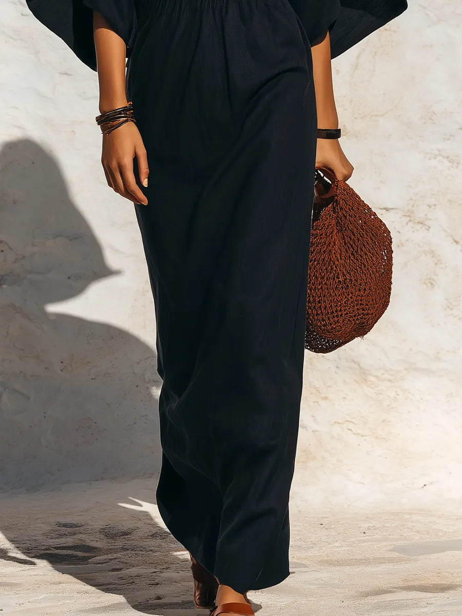 Minimalist Black Dolman Sleeve Maxi Dress