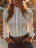 【24-hour shipping out】Western-style White Lace Button-down Shirt