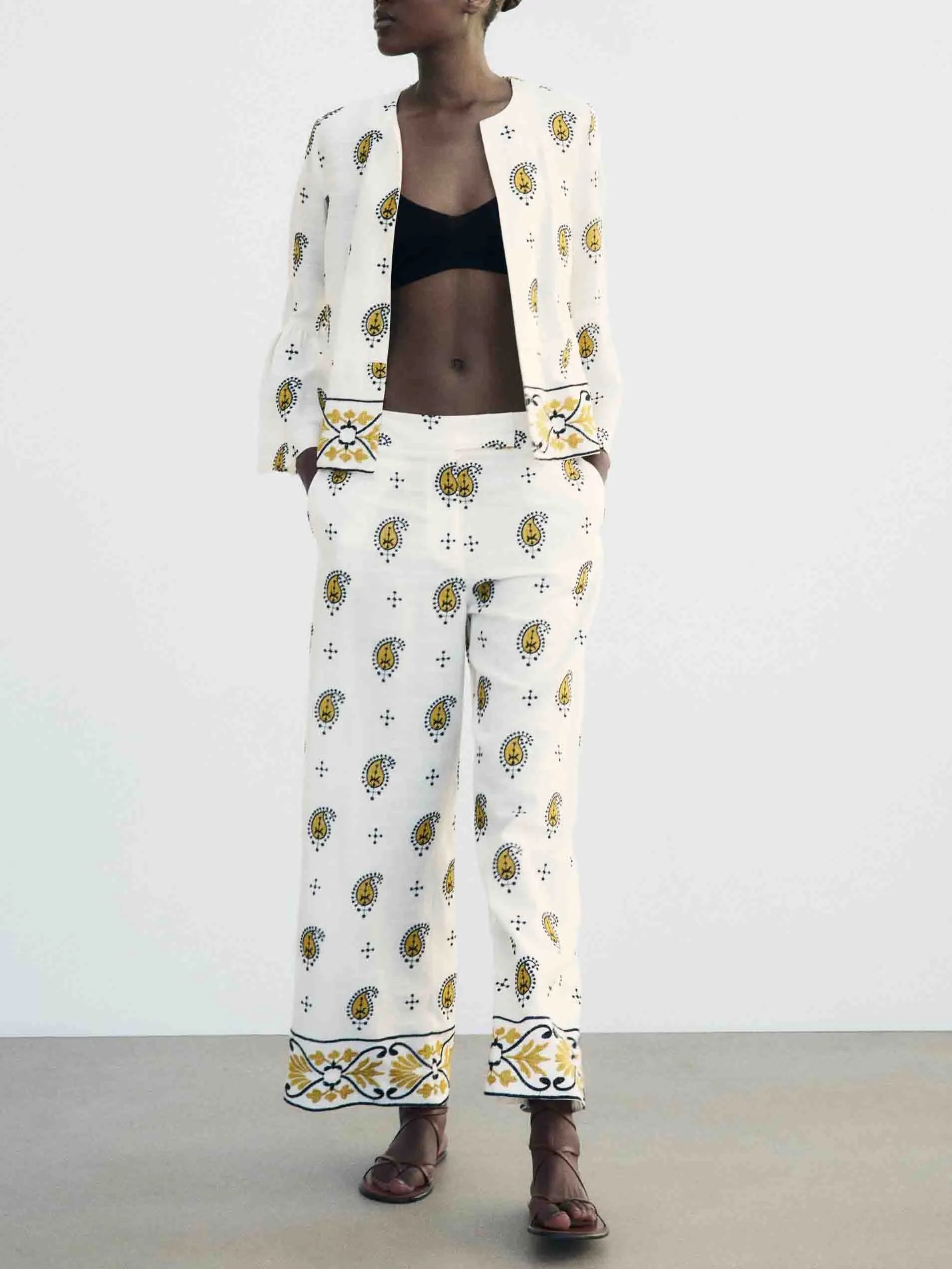 Unique And Fresh Cashew Flower Print Trumpet Sleeve Shirt
