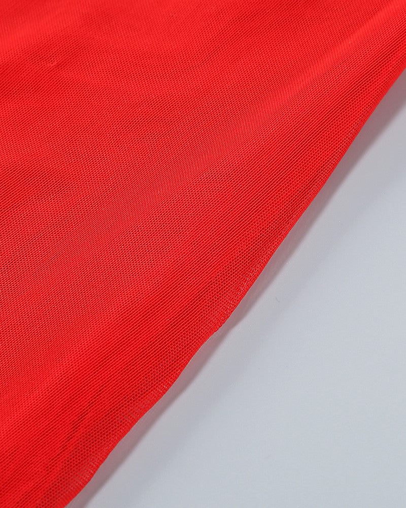 Long Sleeve Sparkly Draped Maxi Dress Red