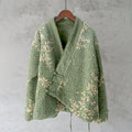 Japanese Art Flower Print Plush Cardigan