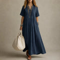 Lunavia – Pleated V-Neck Maxi Dress with Pockets
