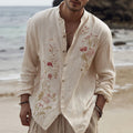 Men's Floral Embroidered Comfortable Linen Shirt