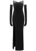 Strapless Embellished Velvet Maxi Dress Black