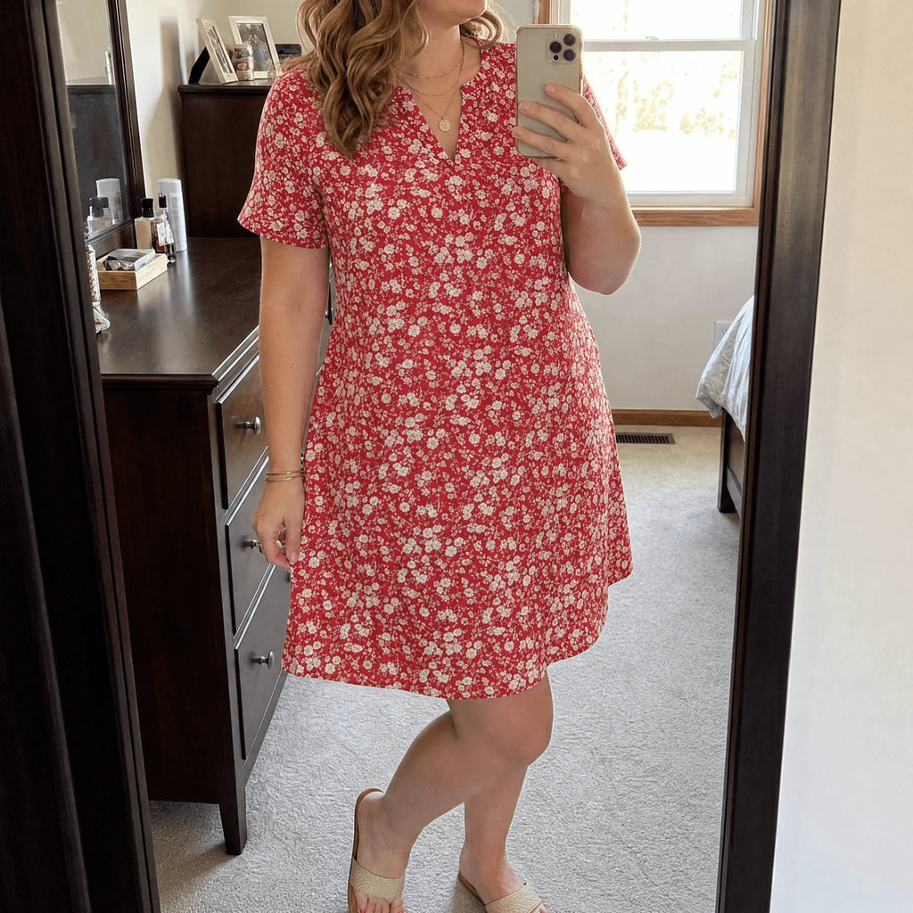 Veluna – Women's V-Neck Floral Dress with Pockets