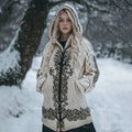 Women's Viking Tribal Tree Of Life Celtic Mythology Chunky Knit Zipper Hooded Cardigan