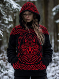 Viking Wolf Inspired Celtic Jacquard Cozy Hooded Sweater