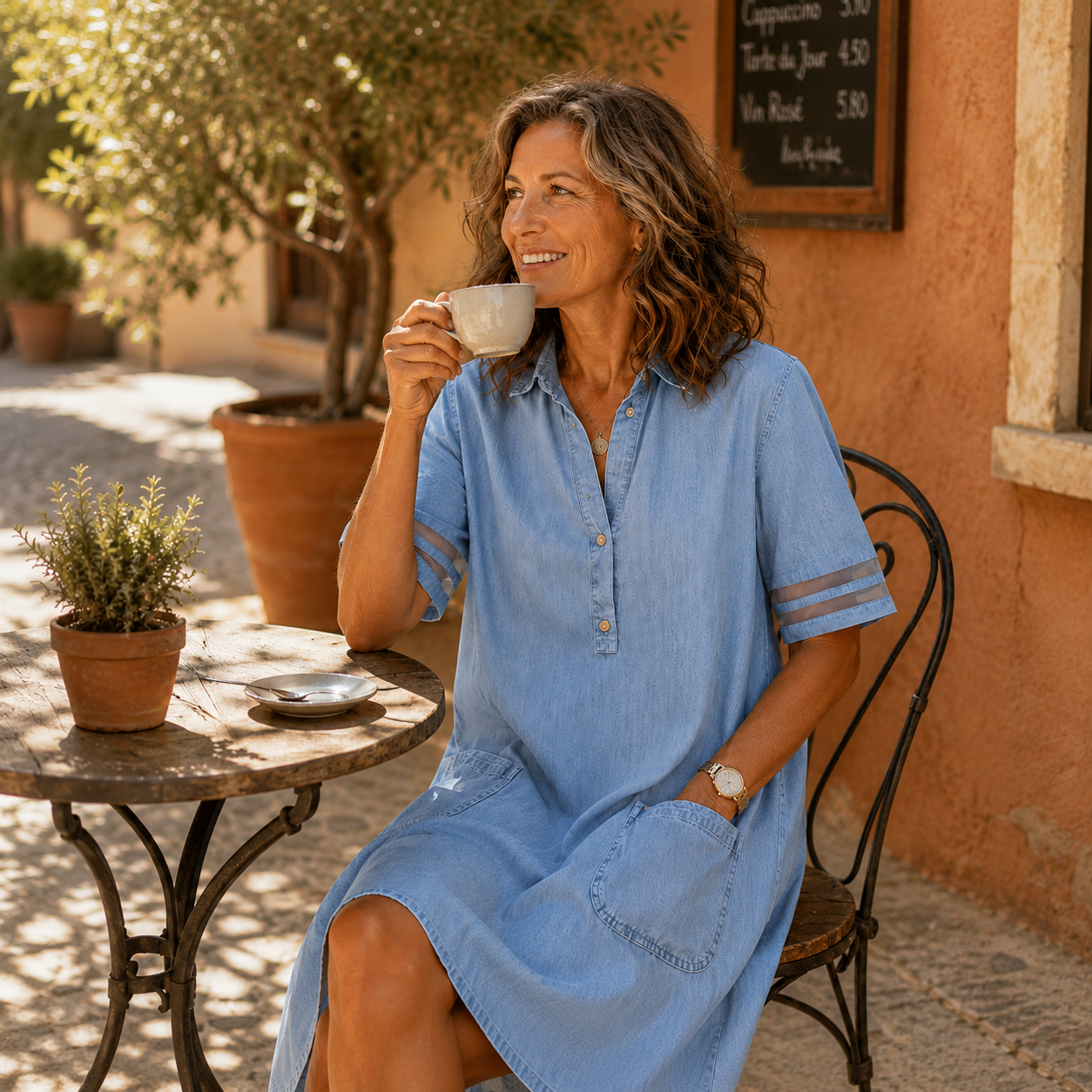 Soleil – Light Denim Shirt Dress with Pockets, A-Line Mini for Women