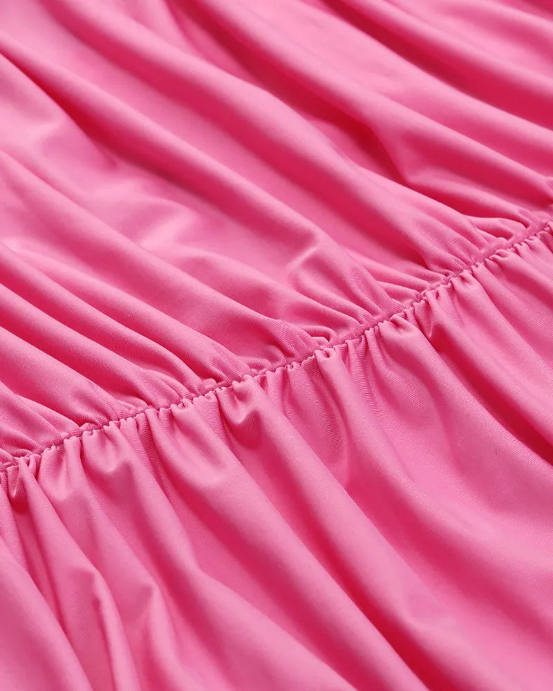 Long Sleeve Crystal Ruched Dress Pink