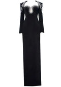 Long Sleeve Embellished Shoulders Maxi Dress Black