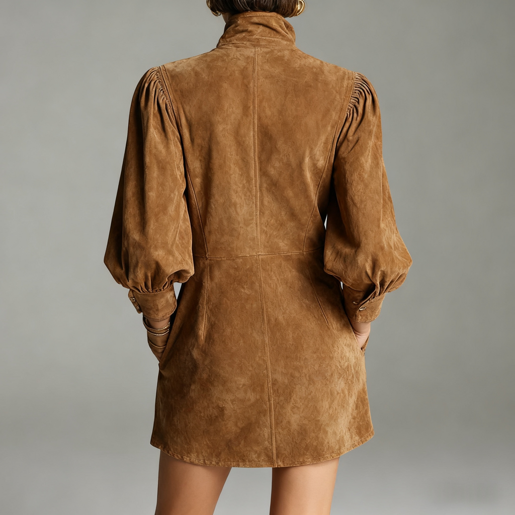 Women's Vintage Brown Velvet V-neck Loose Dress