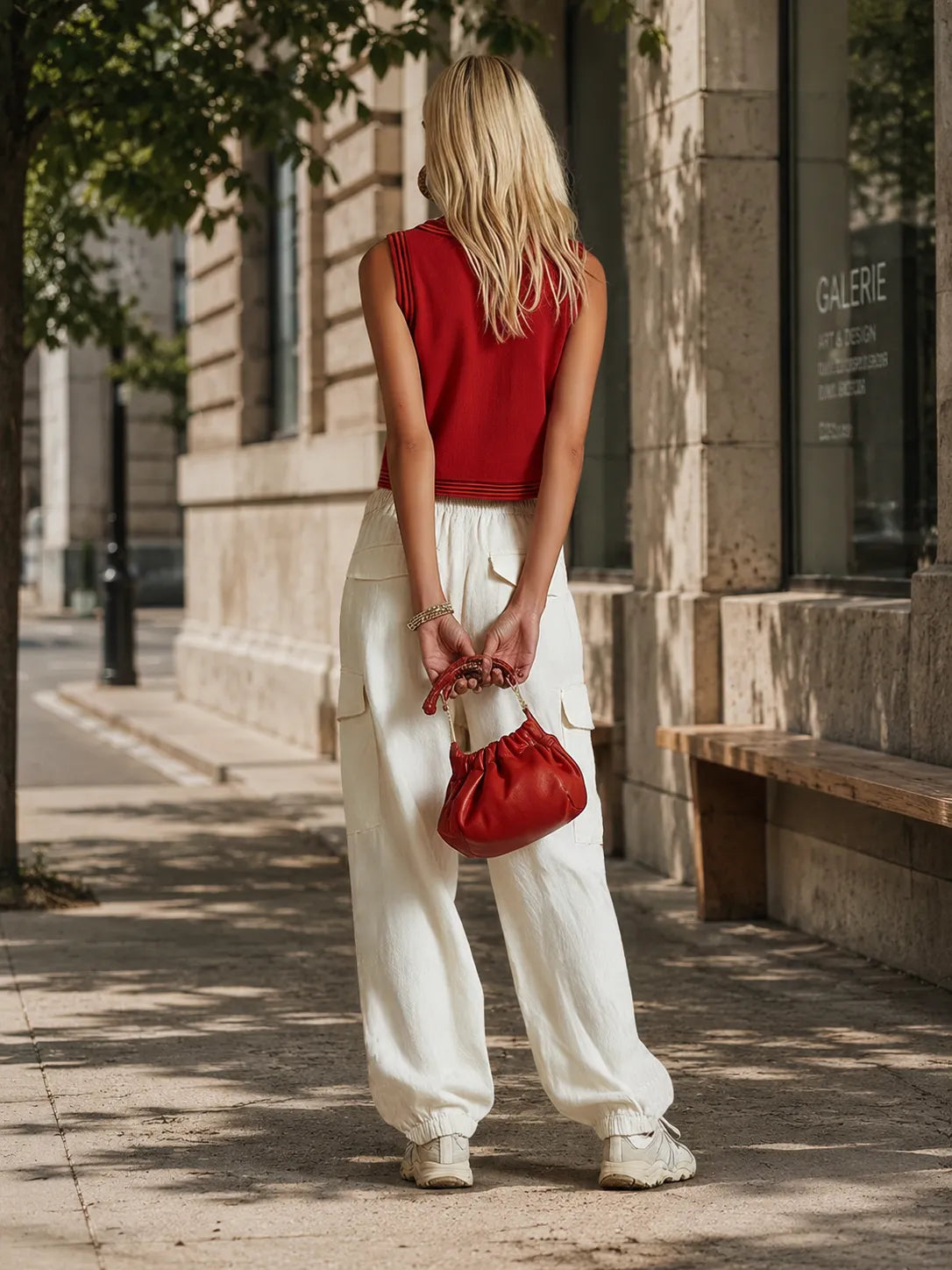 Casual & Stylish Red Vest And White Cargo Pants Cotton-Linen Set