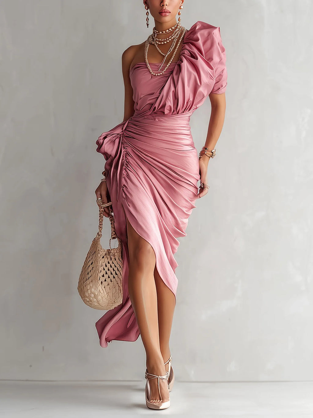 Pink Asymmetric Sculpted Bodycon Dress