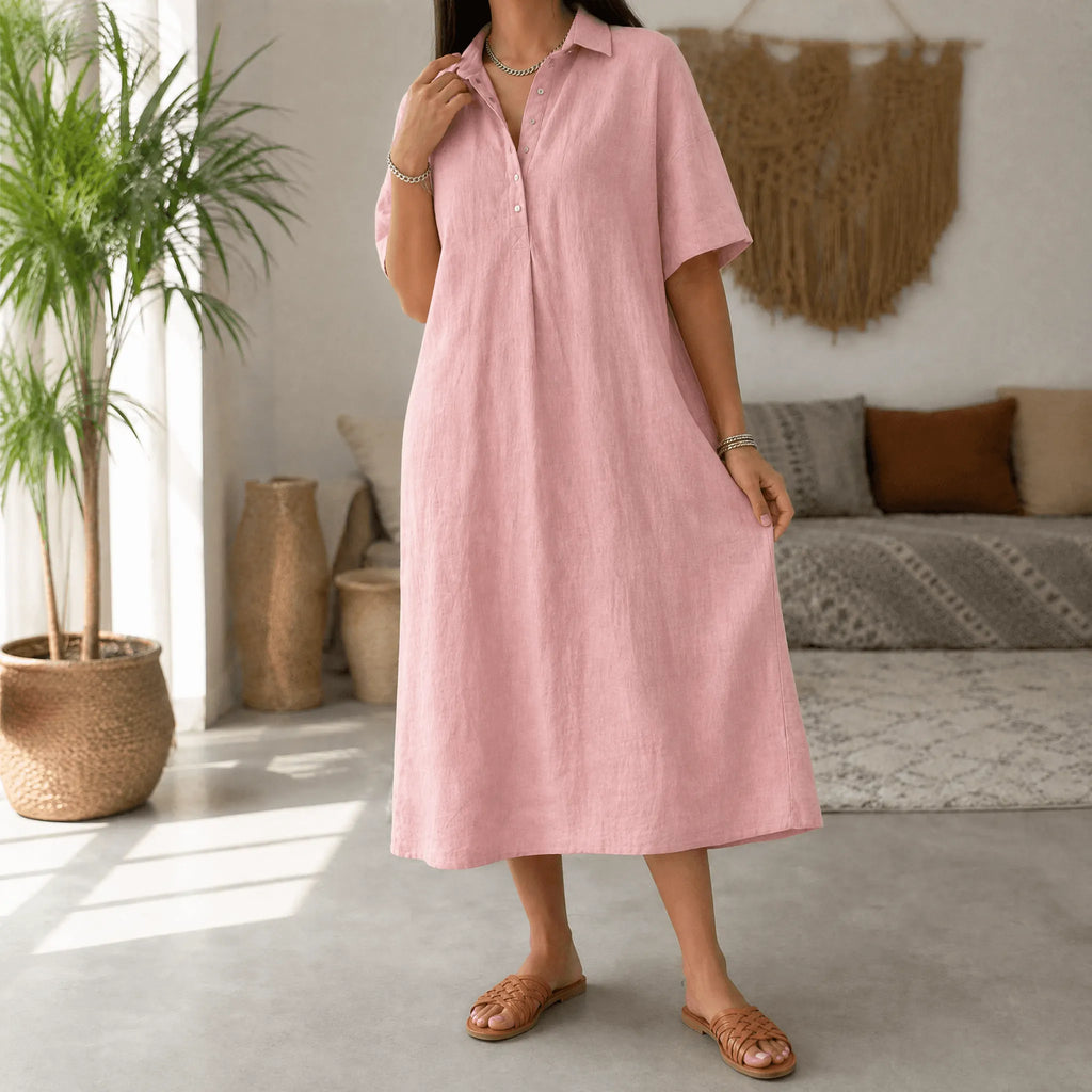 Lunavia – Women's Linen Polo Midi Dress