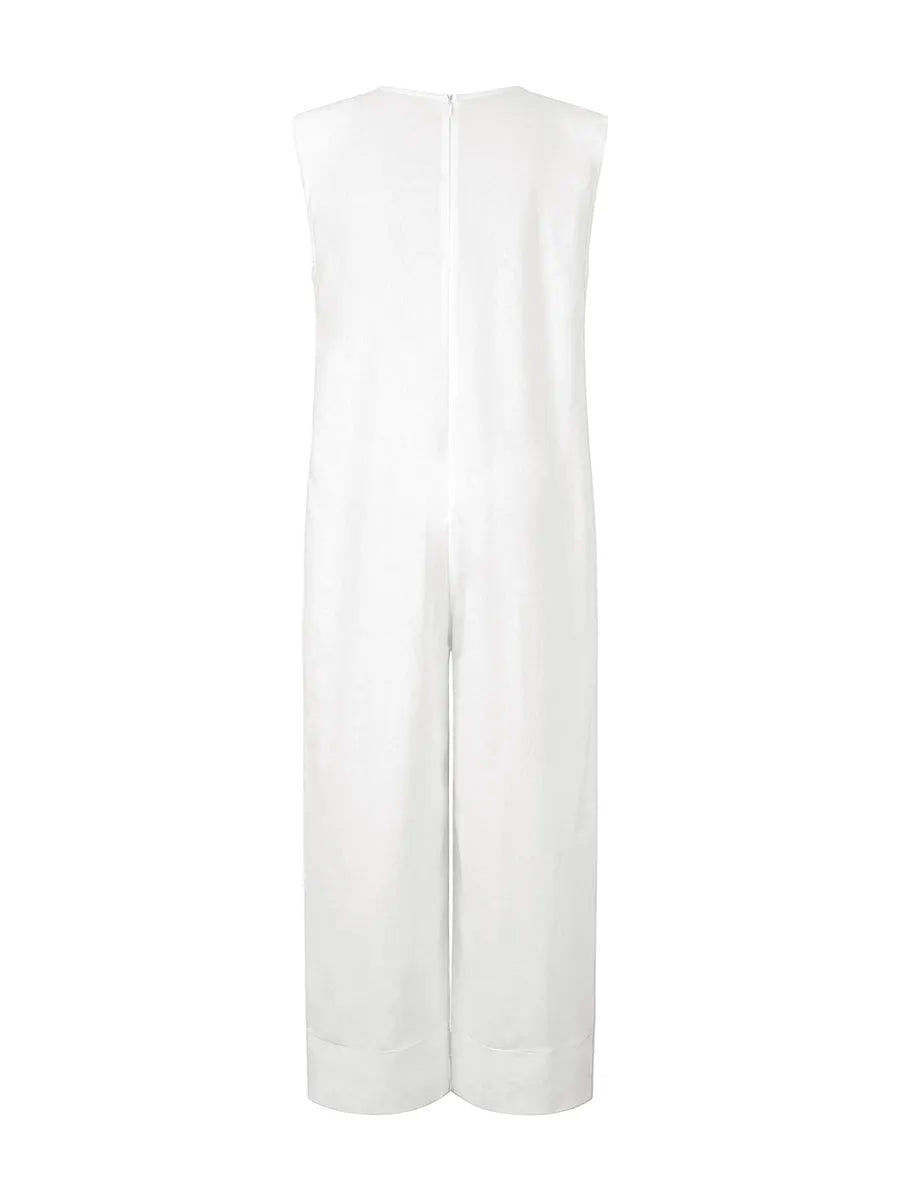 Sleeveless Wide Leg Shoulder Pad Solid Color Jumpsuits