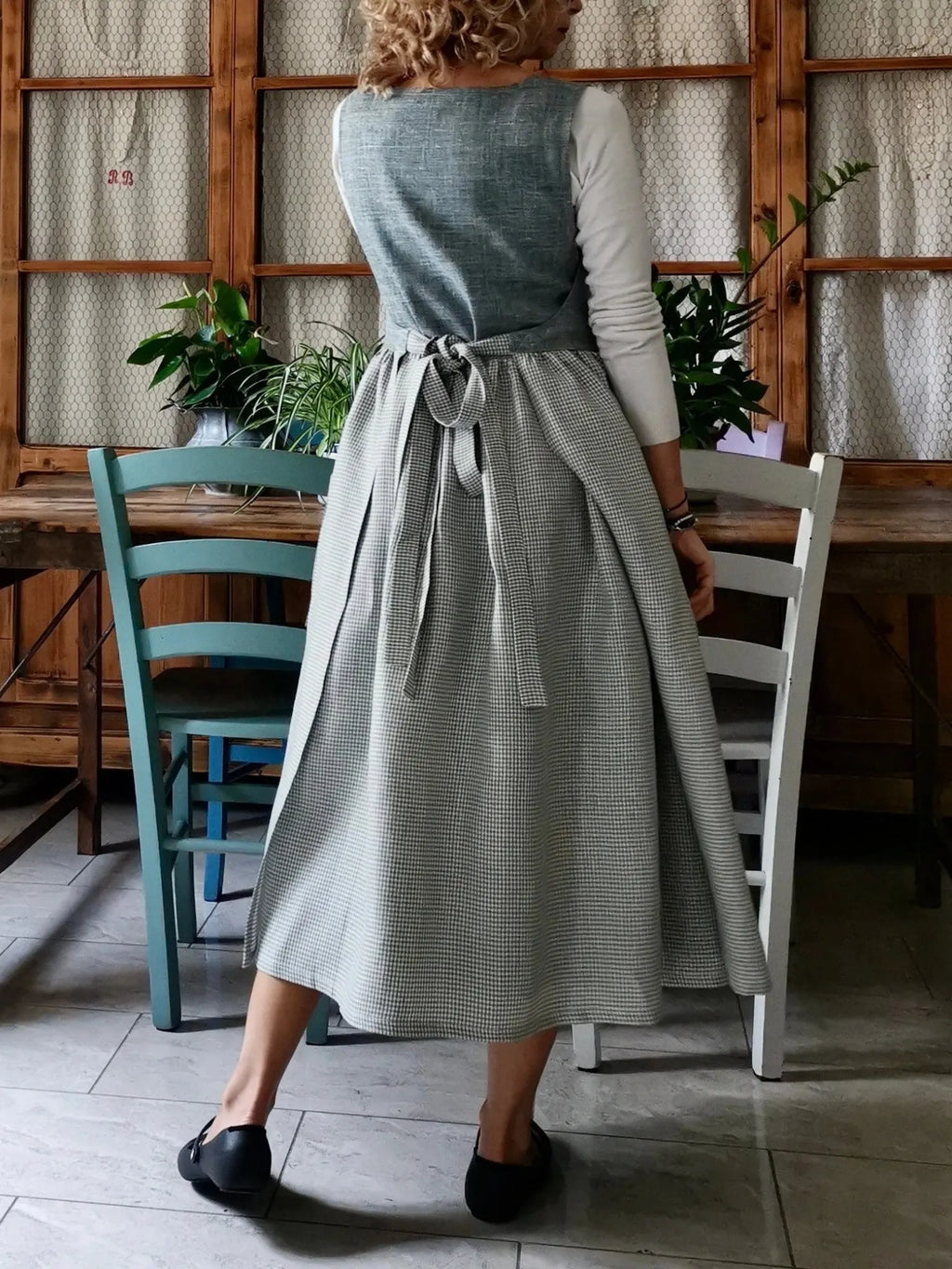 Grey Gingham  Apron
