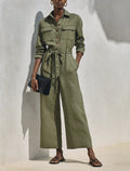 Women's Minimalist Linen-Blend Long-Sleeve Wide-Leg Jumpsuit MDZ0980G6ZRK