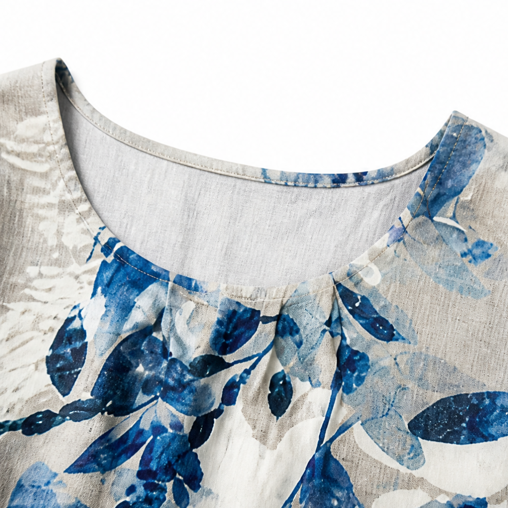 Marivelle – Botanical Print Midi Shift Dress with Pockets