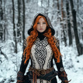 Viking Runes Inspired Celtic Knot Jacquard Chunky Hooded Sweater(accessories Not Included)