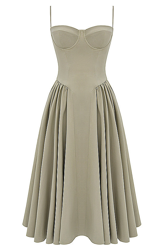 Bustier A Line Midi Dress Khaki