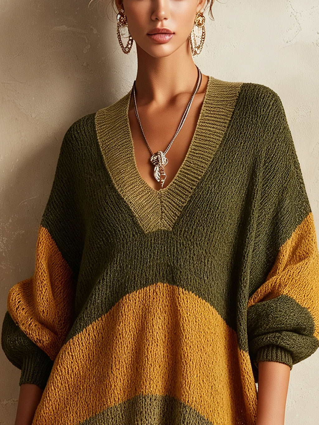 Olive Colorblock Lace Hem Knit Mini Dress