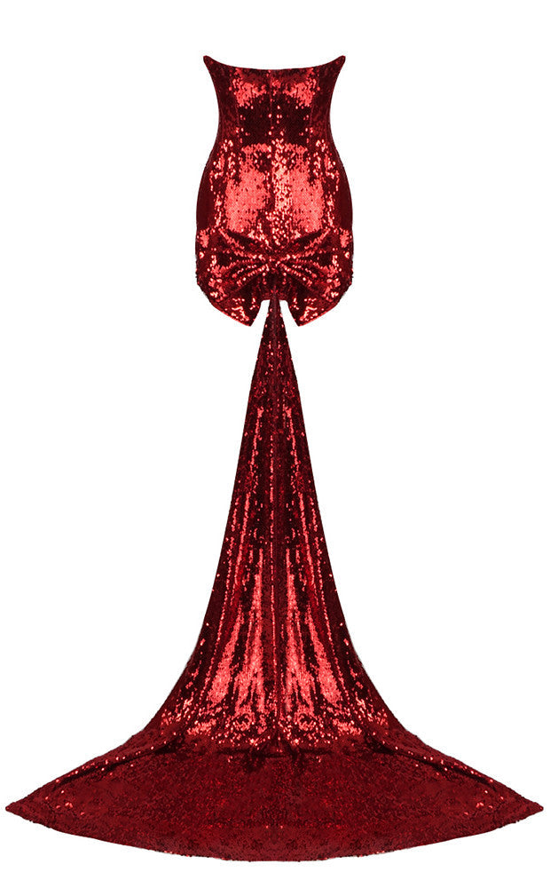 Strapless Bow Detail Sequin Dress Red