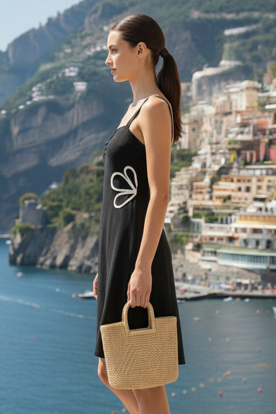 WAIST APPLIQUE LINEN DRESS