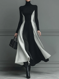 Black And White Stitching Knitted Maxi Dress